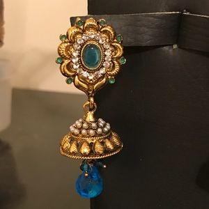 Genuine Indian earrings jhumkay blue stones new